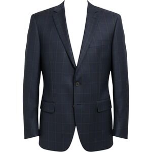 Michael Strahan Collection Mens 40R Navy Blue Windowpane Plaid Blazer Sport Coat